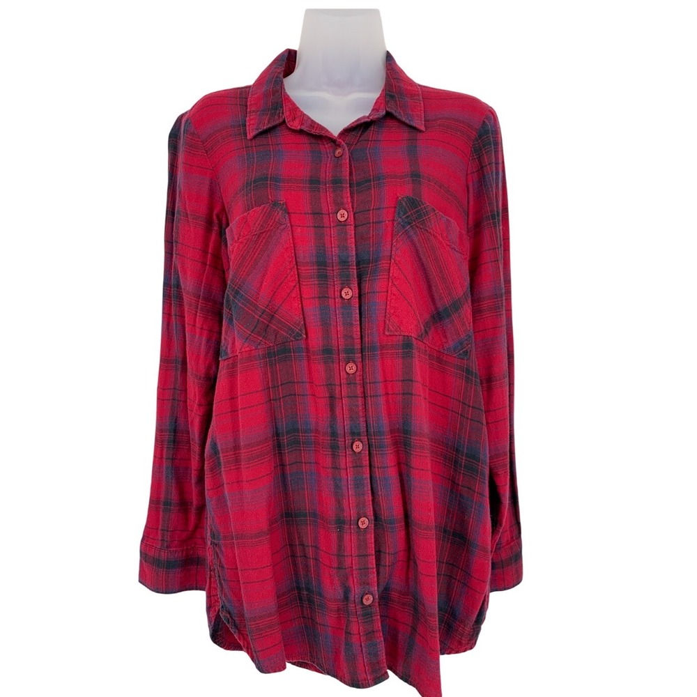 Mudd Large Red Plaid Button Down Shirt Casual Soft Grunge Everyday Casual